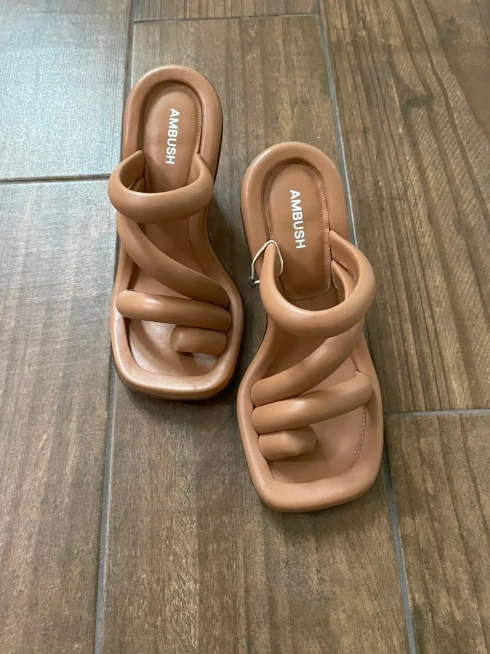 AMBUSH Tan Padded Spiral-Strap Heeled Sandals - Sculpted Comfort